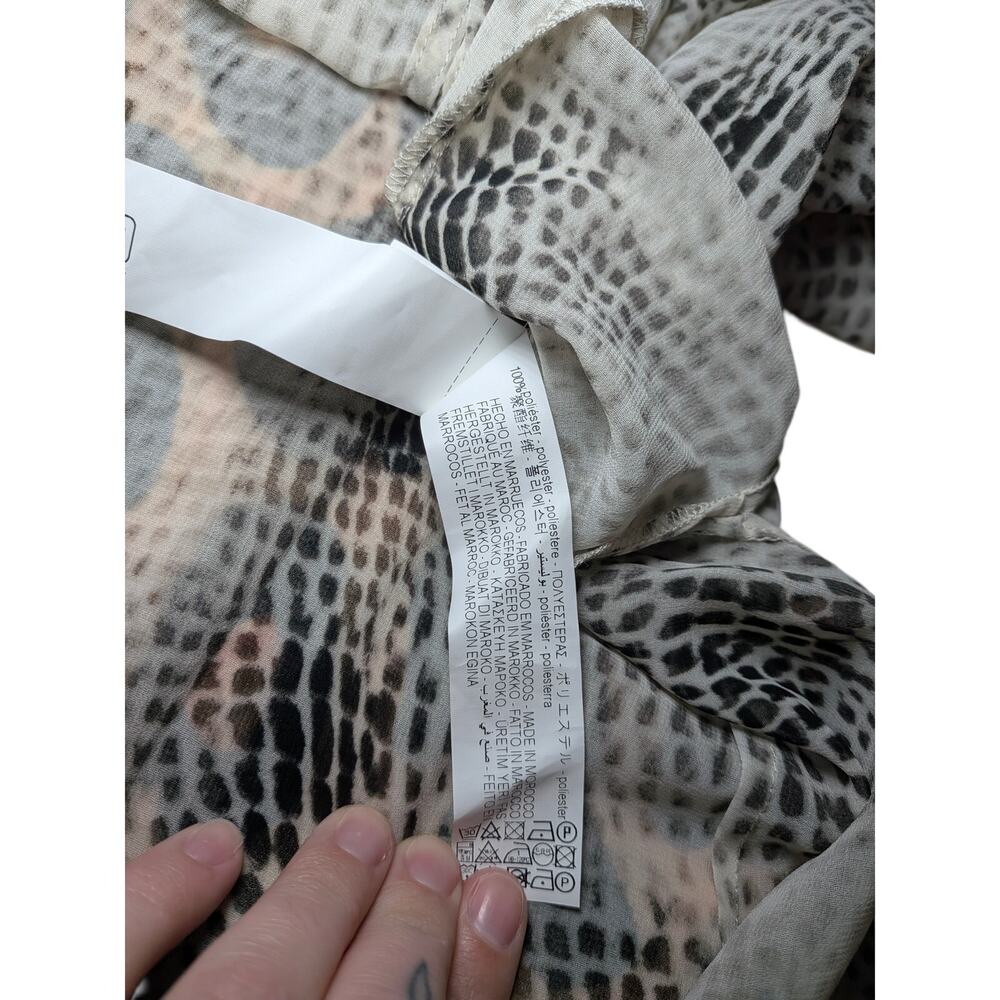 Zara Women’s Sz M Animal Print Ruffle Button Front Blouse Tie Neck Long Sleeve - Picture 11 of 12